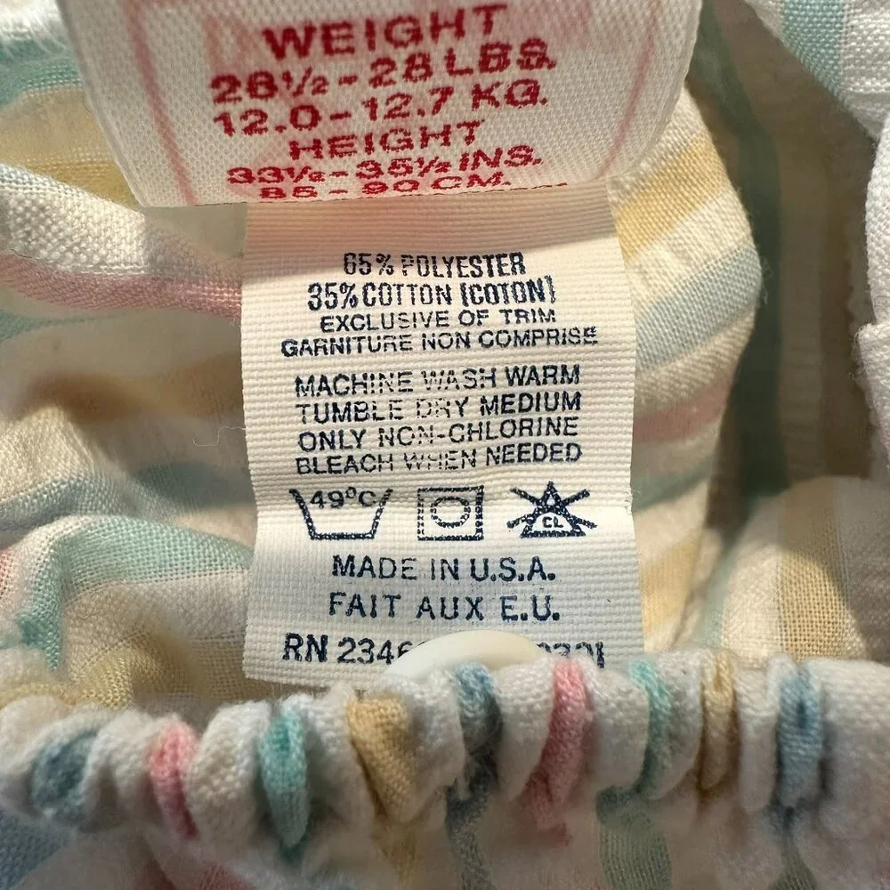 VINTAGE Buster Brown Pastel Striped Seersucker Bubble Romper 24M